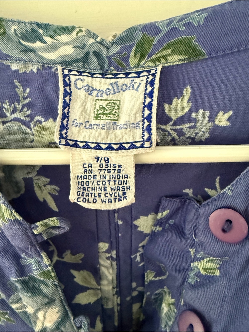 Vintage Cornelloki Floral Cotton Dress XS Blue Cottagecore Button Front - Picture 7 of 7